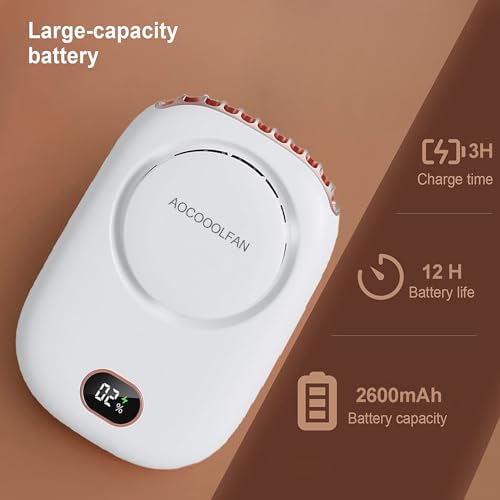 Portable Neck Fan and Handheld USB Rechargeable Personal Desk Fan 3-Speed White