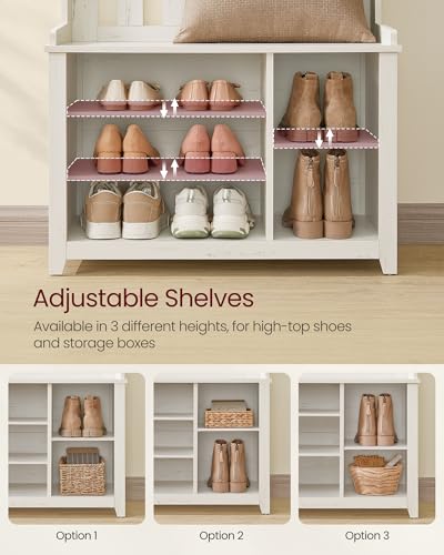 Rustic Hall Tree with Shoe Storage Bench and 7 Coat Hooks, White