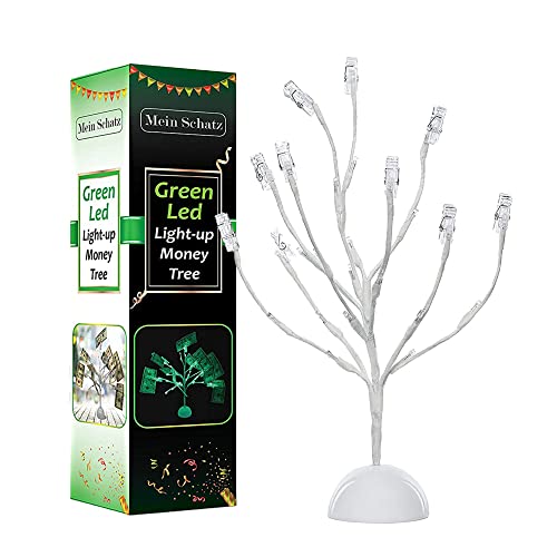 17-Inch LED Money Tree Gift Card Holder with 10 Clips, White Tabletop Stand