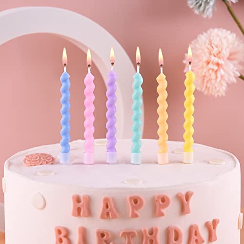 Rainbow Spiral Birthday Candles with Wax-Guard Holders - 24 Pack