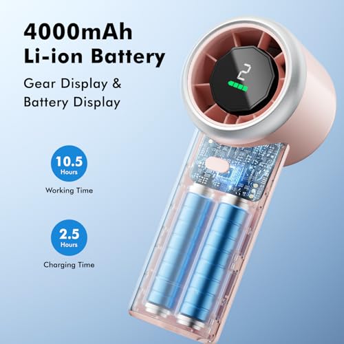 Portable Handheld Turbo Fan 5-Speed Personal Pocket Fan Light Pink