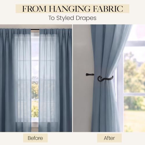 Wrought Iron Curtain Tiebacks, Heavy Duty Metal Drapery Holdbacks, 2 Pack