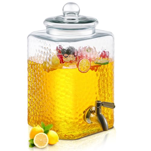 Tiangrid 2.5 Gallon Glass Drink Dispenser with Stainless Steel Spigot – Wide Mouth Party Beverage Jar, 1 Pack