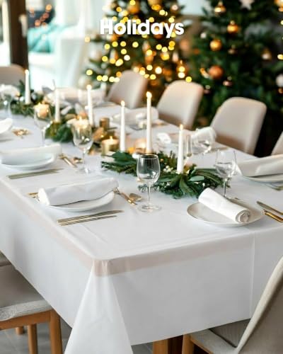Pureegg Disposable Plastic Table Cloth 54x108 Inch White - 10 Pack, Rectangular