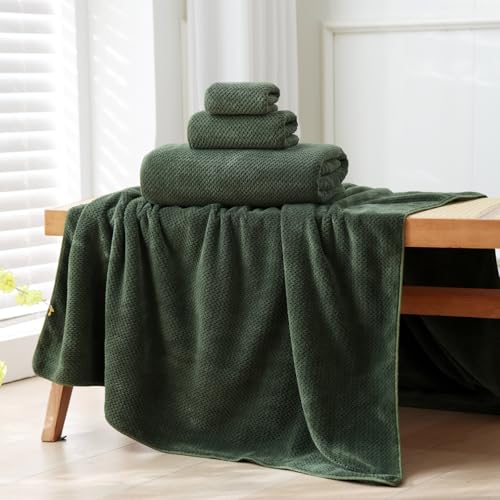 6-Piece Oversized Bath Sheet Set, Extra Large Microfiber Towels, Olive Green