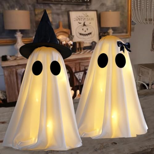 Lighted Halloween Ghost Decorations with Timer - Set of 2 Indoor Decor