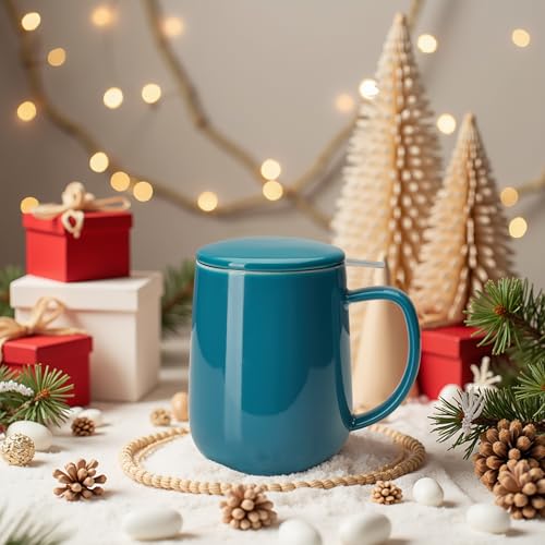 Sweese Steel Blue Porcelain 20oz Tea Mug with Infuser & Lid - Microwave Safe