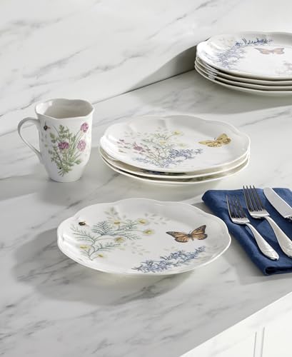 Butterfly Meadow Herbs Porcelain Accent Plates, 9-Inch Set of 4