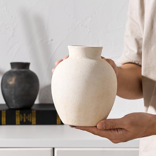 6-Inch Ceramic Decorative Flower Vase - Rustic Farmhouse Boho Table Decor