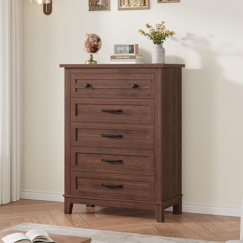5-Drawer Vertical Dresser, Tall Wooden Storage Chest for Bedroom