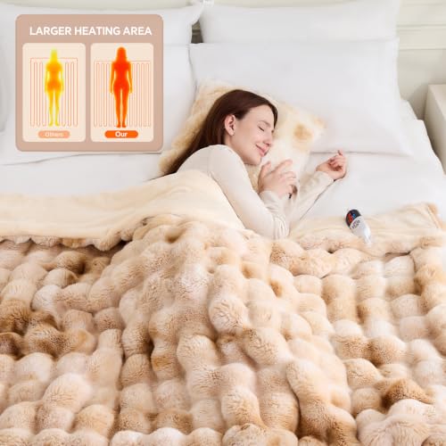 Faux Fur Heated Throw Blanket - 50"x60" Soft Tie-Dye Design