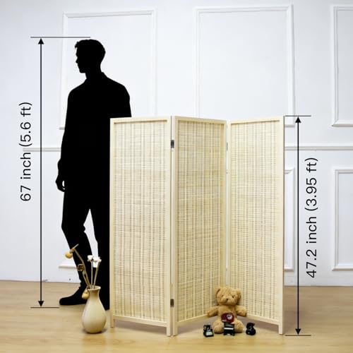 3-Panel Bamboo Room Divider, 47-Inch Tall Freestanding Partition Screen