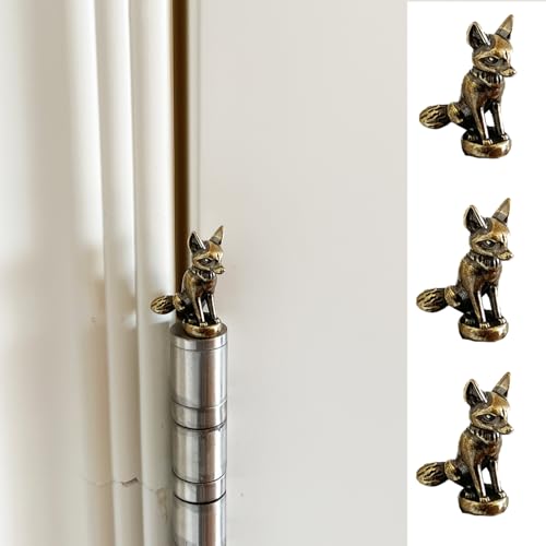 3 Pcs Brass Fox Door Hinge Toppers - Magnetic Decorative Animal Figurines
