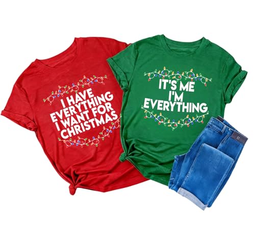 Women Large Green Christmas Couple Matching Family Holiday T-Shirts