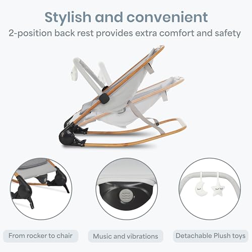 2-in-1 Baby Rocker and Stationary Seat with Vibration and Music, Grey