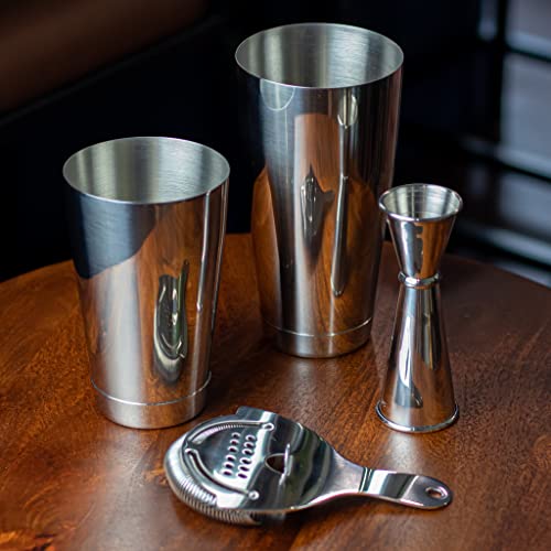 Professional Cocktail Shaker Set with Boston Tins, Hawthorne Strainer & Jigger – Bar Mixology Kit