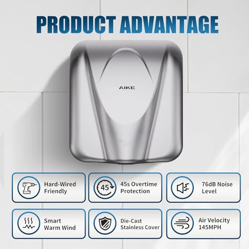 High-Speed Stainless Steel Hand Dryer, 12-Second Commercial Fast Dry