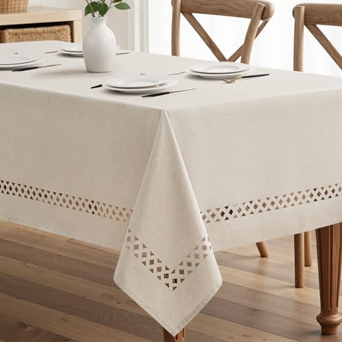 Beige Rectangular Tablecloth 52x70 Inch, Waterproof Faux Linen Table Cover