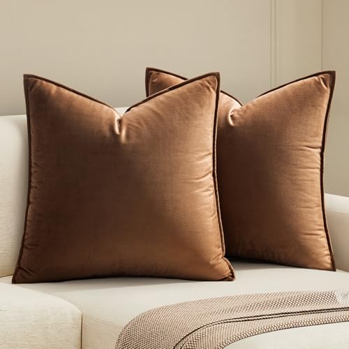 MIULEE Velvet Throw Pillow Covers 18x18 - Set of 2 Soft Brown Cushion Cases