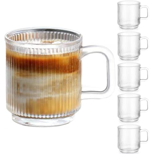 Qipecedm 12oz Glass Coffee Mug Set with Handle - Clear Drinkware for Hot & Cold Beverages