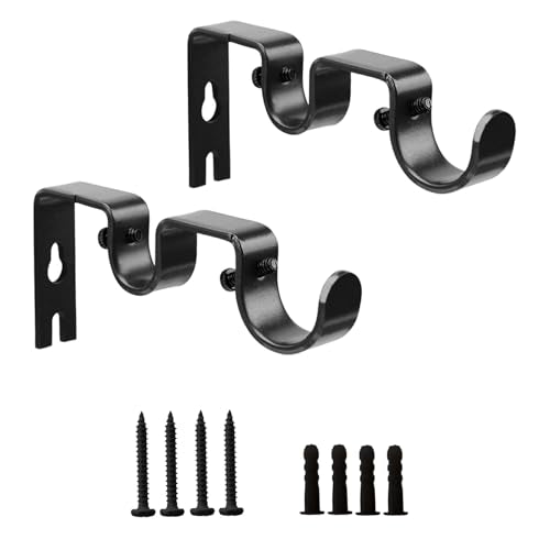 Heavy Duty Double Curtain Rod Brackets - Adjustable Metal Wall Mount Hooks
