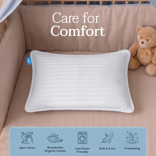 Soft Toddler Pillow 2-Pack - 13x18 Inch Cotton Blend Kids Travel Pillows