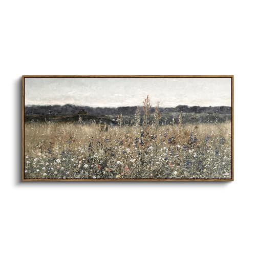 InSimSea Vintage Flower Meadow Canvas Wall Art, 20x40 Framed Farmhouse Landscape Painting