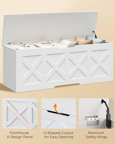 47.2" Farmhouse Wooden Storage Chest with Safety Hinge, White