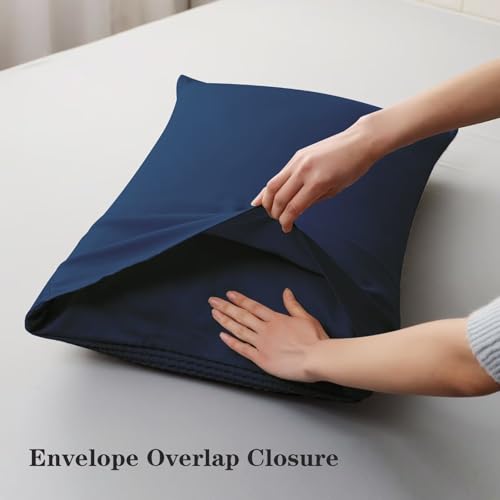 Waffle Weave Cotton Pillow Shams Set of 2, Standard 20x26, Navy Blue