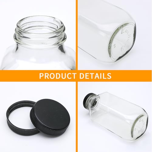 16oz Square Glass Bottles with Airtight Lids - 20 Pack for Beverages