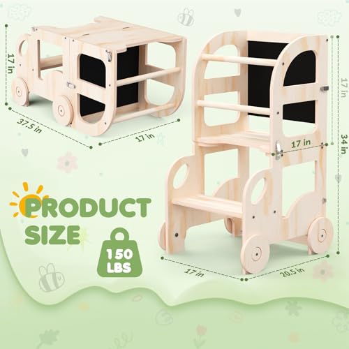 Convertible Toddler Kitchen Step Stool and Table Set with Blackboard