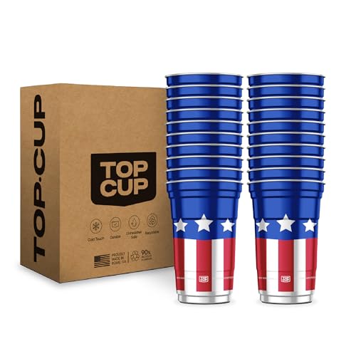 Top Cup Reusable Aluminum Party Cups, 20 oz, 20 Count, Americana