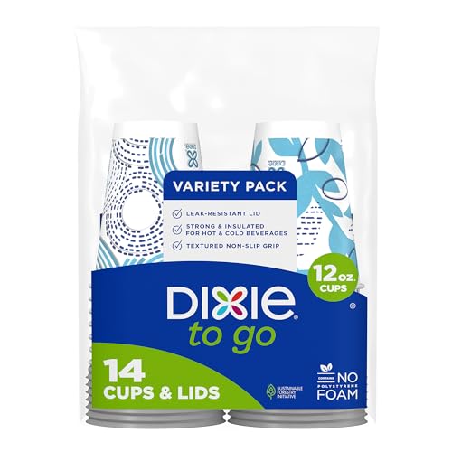 Dixie To Go Disposable Insulated Paper Coffee Cups 12 oz, 14 Count with Lids