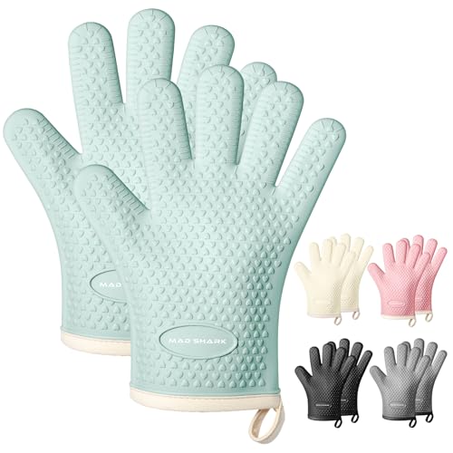 Silicone Oven Mitts with Fingers, Heat Resistant 450°F Waterproof Gloves