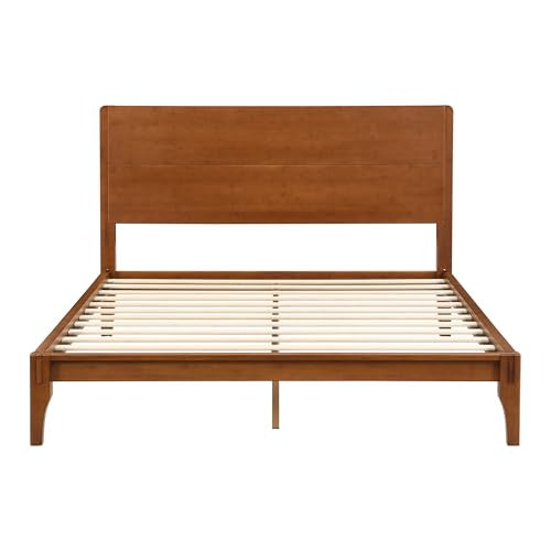 Queen Size Bamboo Platform Bed Frame with Tall Headboard, Noise-Free