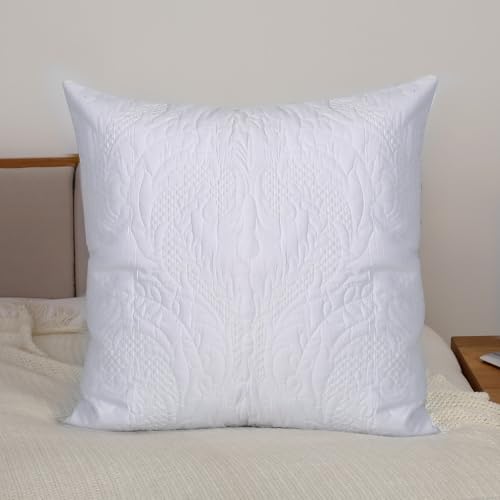 Set of 2 Quilted Cotton Euro Shams 26x26 Damask Embroidered Pillow Covers