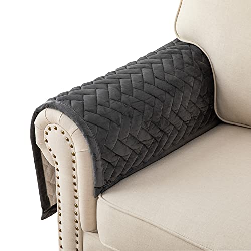 Anti-Slip Velvet Armrest Covers for Sofa & Loveseat - Dark Gray