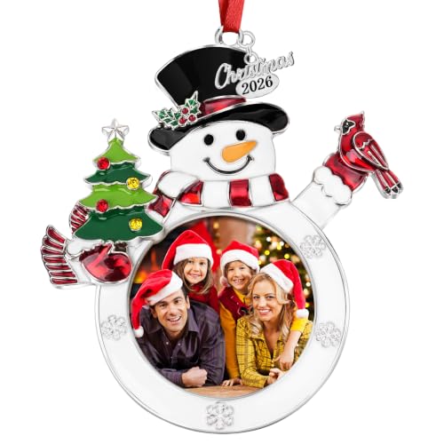 Hedeey 2026 Snowman Photo Ornament Christmas Tree Decoration Gift