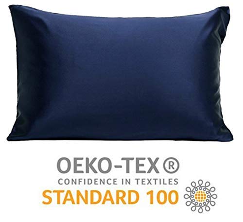 BEEJOYA Natural Silk Pillowcase, 22 Momme, 100% Mulberry Silk, Queen Size with Envelope Closure. Helps Prevent Bed Head, Wrinkles, and Dry Skin. (Standard/Queen, Midnight Navy)
