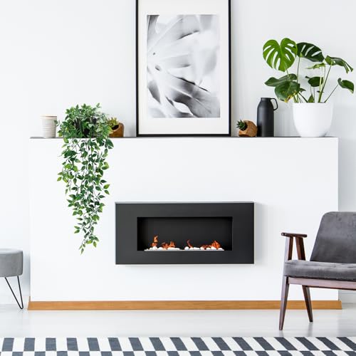 Artificial Hanging Plant in Black Pot - Small Fake Potted Vine for Shelf Decor