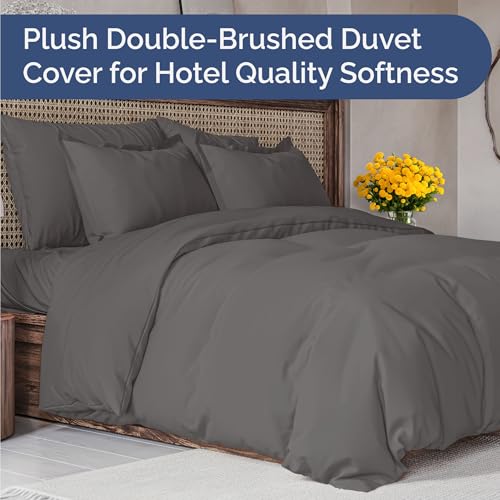 King Size Bed Skirt and Duvet Cover Set - Dark Grey Brushed Microfiber