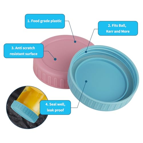 8-Pack Regular Mouth Plastic Mason Jar Lids with Silicone Rings - 70mm