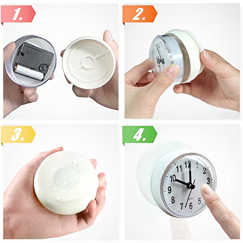 Waterproof Shower Clock with Suction Cup - Silent Battery Operated Wall Clock