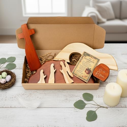 Wooden Resurrection Scene - Handcrafted Easter Empty Tomb & Cross Decor