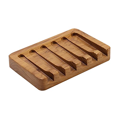 Teak Wood Soap Dish, Self-Draining Bar Soap Holder for Bathroom and Kitchen