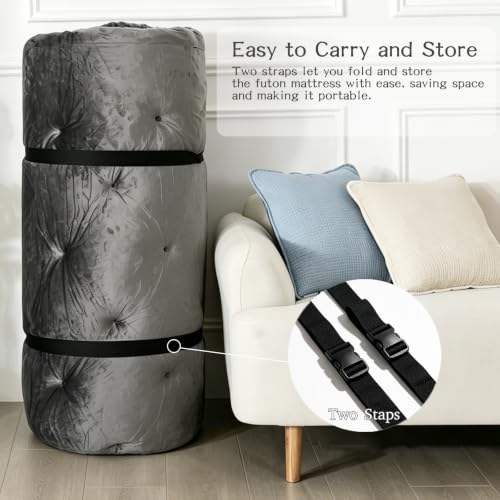 5-Inch Velvet Futon Mattress, Foldable Twin Size Floor Sleeping Pad