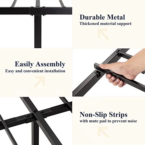 Queen Metal Bed Frame, Vintage Victorian Iron Platform Bed with Headboard