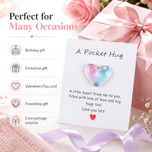 Kryoflare Pink & Blue Heart Pocket Hug Token Gift - Inspirational Support Card