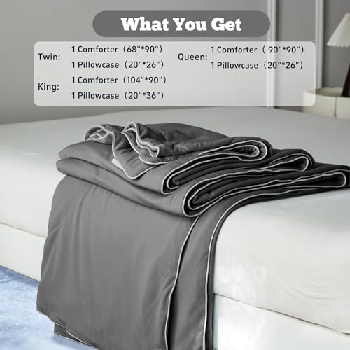 DOWNCOOL Cooling Comforter Set Queen Size, 3-Piece Summer Bedding Set - Grey