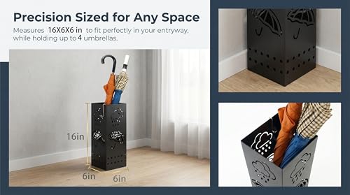 Square Metal Umbrella Stand for Entryway - Rustproof Storage Holder, 17-inch